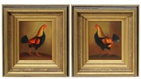 (2) DECORATIVE FRAMED OIL PAINTINGS, ROOSTERS