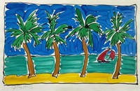 Painting on Paper of Palm Trees by Sally Huss.