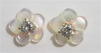 14K Diamond  Mother of Pearl Flower Earrings