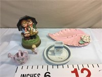 Buffalo pottery, pink leaf dish, boy/girl music