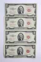 (4) U.S. RED SEAL $2 BILLS