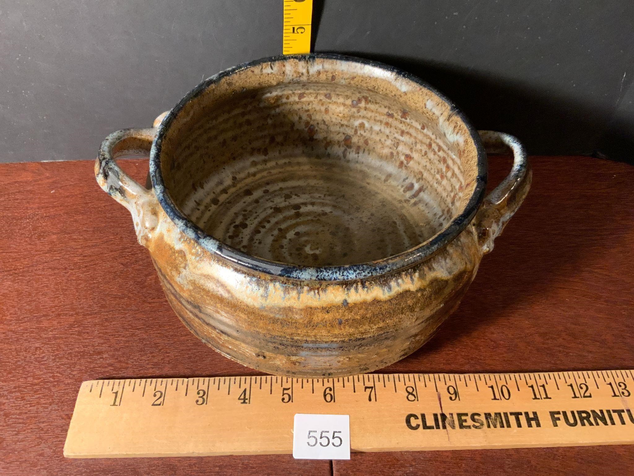 Vintage Studio Art Pottery Handled Bowl Signed