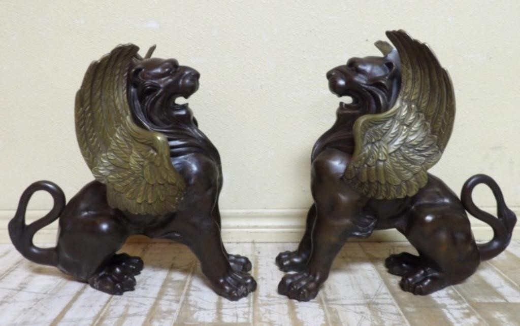 Large Figural Bronze Gryphons.