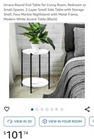 2 Tier Faux Marble End Table w/ Black Metal