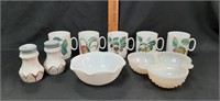 (5) E&R W. Ger. Cups; S&P, (2) Milk Glass Dishes