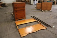 Wood Bed Frame 54"x 40" Approx. & Dresser With (5)