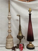 3 MCM table lamps - tall pottery and brass, ,