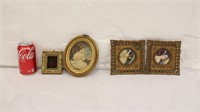 4 Vintage Mini Frames, 3 w/ Pictures & 1 As Is
