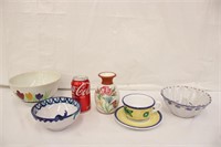 Mixture of Pottery Bowls, Vase, & Tea Cup & Saucer