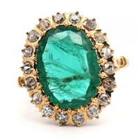 18ct Y/G Emerald & Dia ring