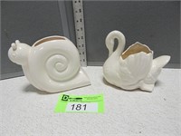 Red Wing snail and swan planters