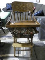 ANTIQUE OAK PRESSED BACK CHILD'S HIGHCHAIR