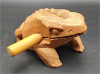 Carved Wood Singing Frog