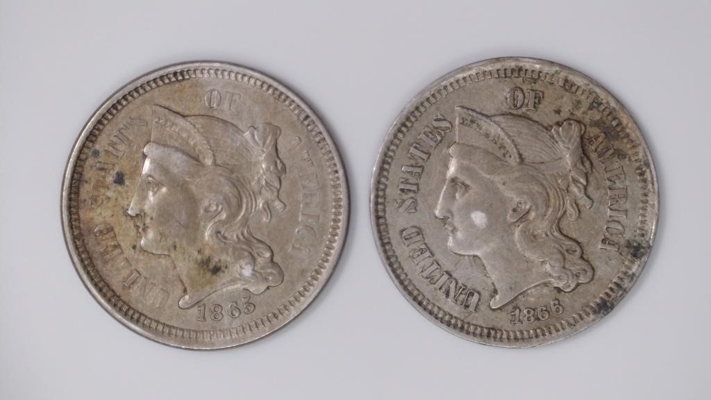 1865 and 1866 Three Cent Nickels