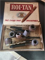 Cigar box & vintage pipes