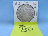 1888 Morgan Silver Dollar, AU-50