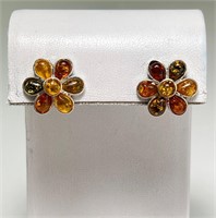 Sterling Baltic 3 Color Amber Earrings 3 Grams
