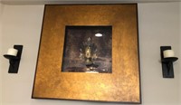 L - FRAMED BUDDHA & WALL SCONCES (E28)