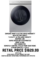 Samsung Smart Electric Dryer w/ Warranty