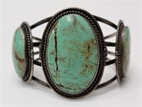 Large Navajo 3 Stone Turquoise & Sterling Bracelet