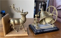 Brass Stag Bookend & Brass Bell