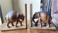 Wooden Carved Elephant Bookends