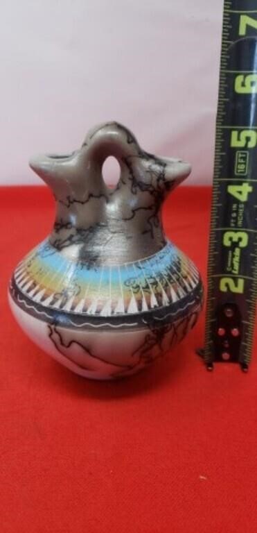 Navajo Etched Wedding Vase (chipped) Signed by