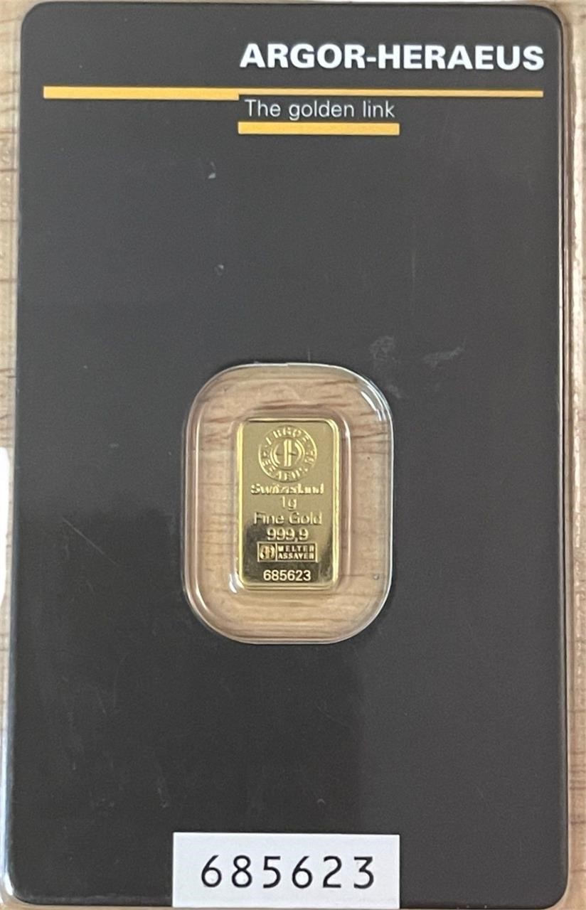 ARGOR-HERAEUS 1g GOLD BAR 999.9