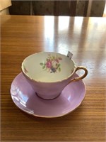 Shelley purple with flowers, cups and saucer