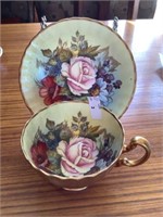 Aynsley signed Bailey floral gold cup & saucer