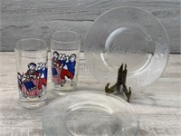 COCA COLA PLATES & 1976 BORDEN DAIRY GLASSES