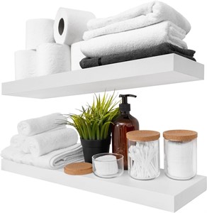 Set of 2 Wood Floating Shelves White 24 Inch