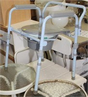shower transfer chair; commode; (2) patio tables
