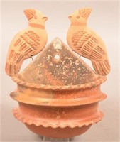 Antique Redware Wall Pocket with Applied Birds.