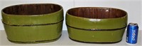 2 Green Painted Wood Oval Planters Bowls