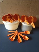 Tupperware orange measuring cup & spoons sets, 2