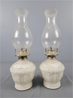 2x The Bid Milk Glass Oil Lamps