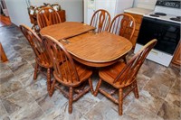 Oak Kitchen Table W/ Six Matching Chairs