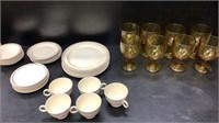 Amber Yellow Glasses, Dinner Ware Set Has CHIPS