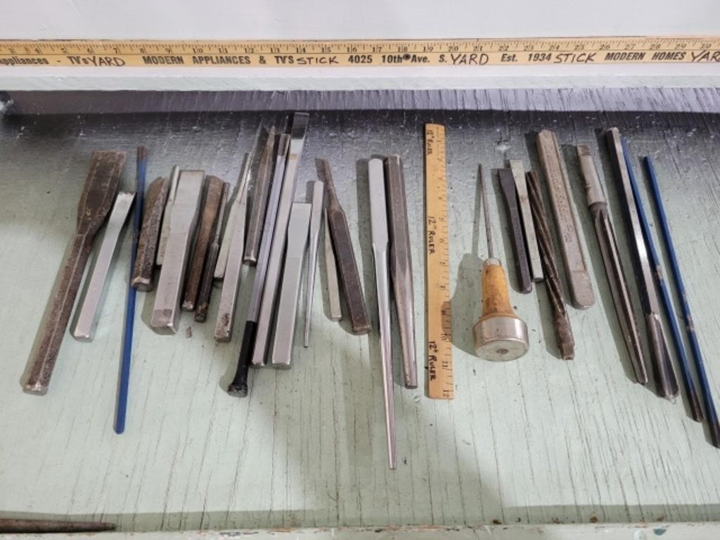 COLLECTION COLD CHISELS, PUNCHES, REAMERS