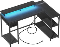 $90  L Shaped Gaming Desk with Power Outlet & LED