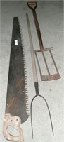 D-Handled Saw, 2 Tine Fork, Tile Spade