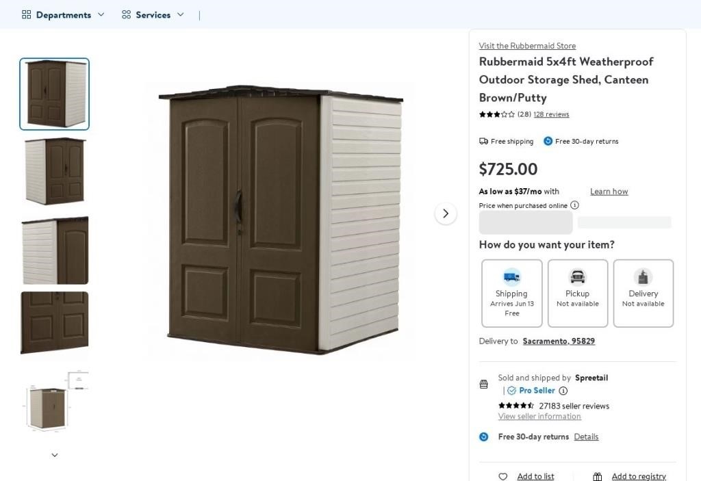 W5316  Rubbermaid Outdoor Storage Shed, 5x4ft