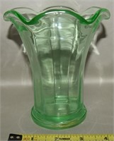 Antique Uranium Glass Ribbed Optic Vase 5.25"t