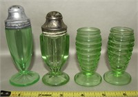 (4) Antique Uranium Glass Salt & Pepper Shakers