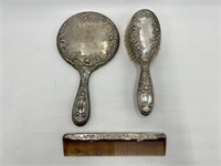 Sterling Silver Vanity Brush, Mirror & Comb