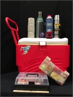 Cooler, Fishing Lures & Thermoses