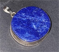 Large 925 Sterling Silver Lapis Lazuli Pendant