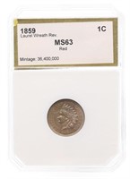 1859 US INDIAN HEAD LAUREL WREATH REV. 1C COIN PCI
