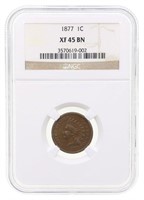 KEY DATE 1877 US INDIAN HEAD 1 CENT COIN NGC XF 45
